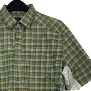 REI Sahara Tech Vented Shirt Mens L Wicking Plaid Hiking Fishing Camp Green